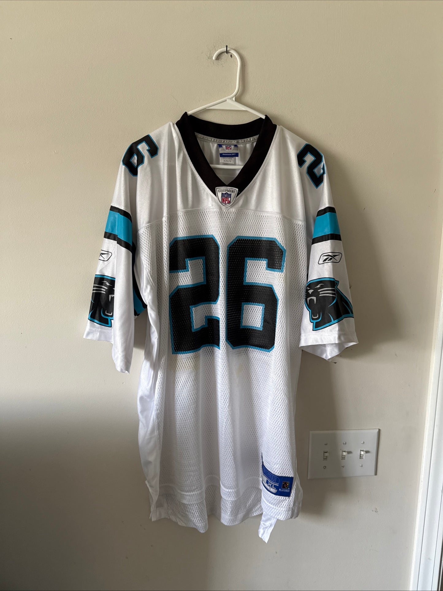 Men’s Reebok DeShaun Foster #26 Carolina Panthers Signed Jersey Size XL - RARE