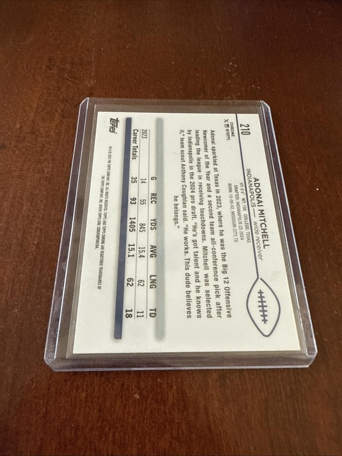 2024 Topps Chrome Football Adonai Mitchell Yellow Wave Refractor Rookie /75