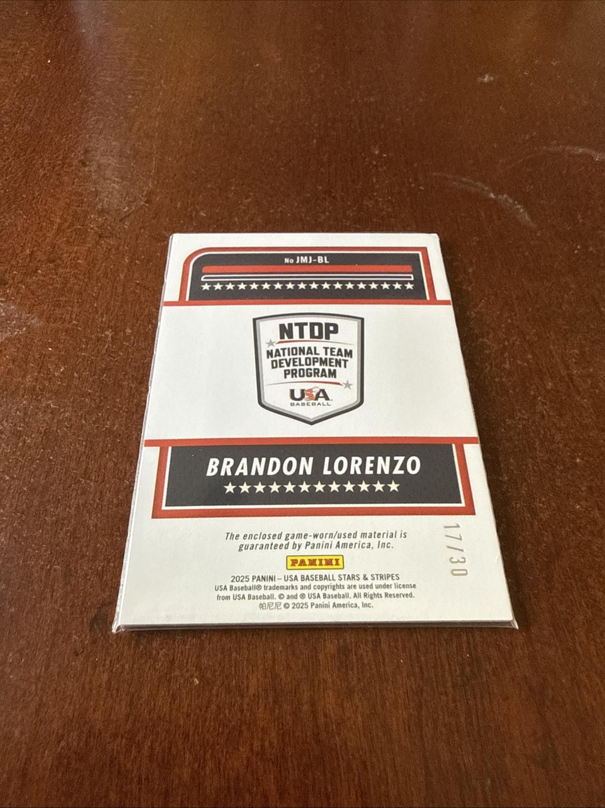 2025 Panini Stars and Stripes - 16u/17u Brandon Lorenzo Jersey Patch /30 #JMJ-BL