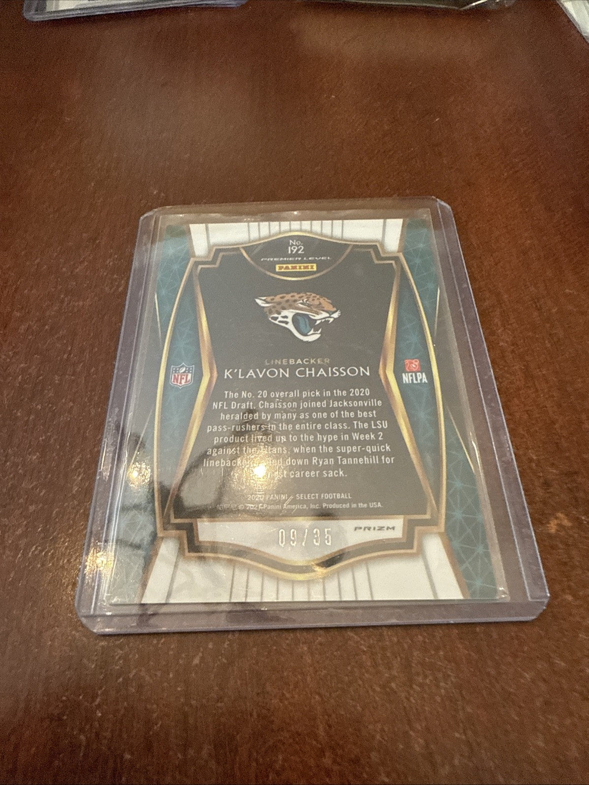 K'LAVON CHAISSON 2020 SELECT PREMIER LEVEL FOOTBALL ROOKIE SILVER RC /35 #192