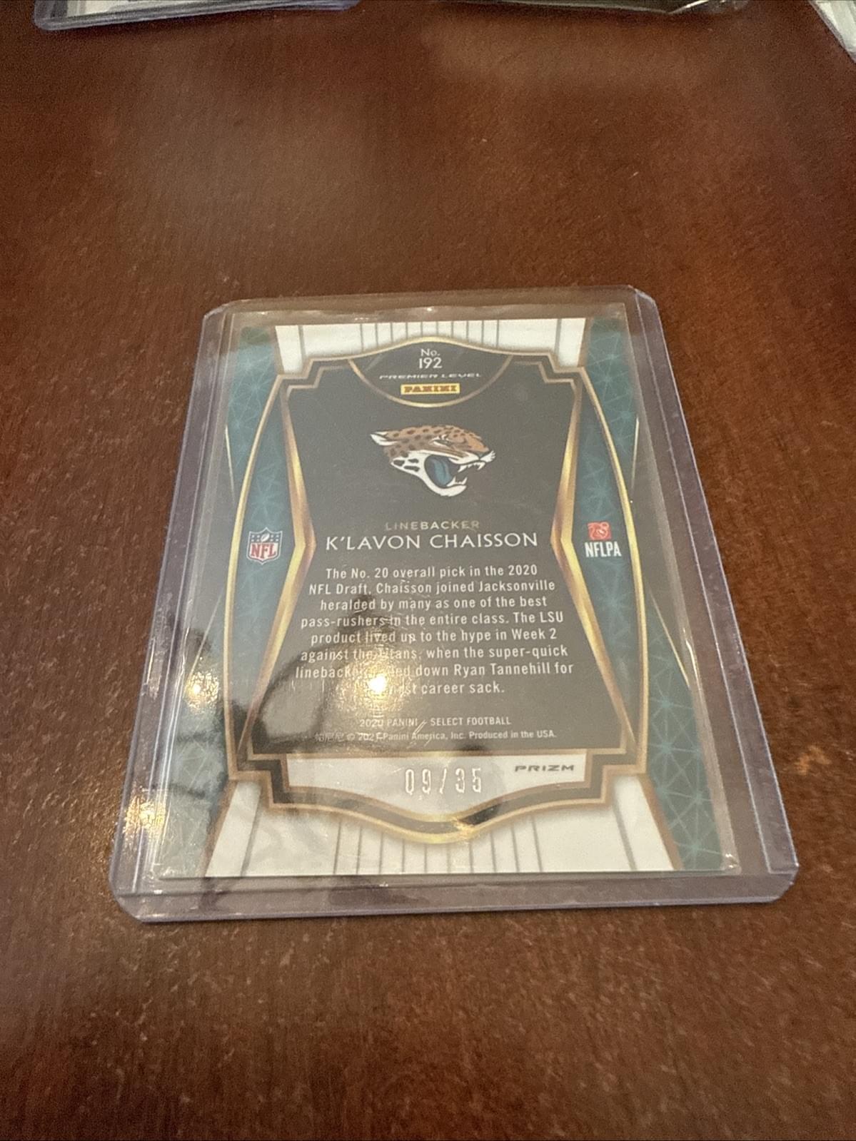 K'LAVON CHAISSON 2020 SELECT PREMIER LEVEL FOOTBALL ROOKIE SILVER RC /35 #192