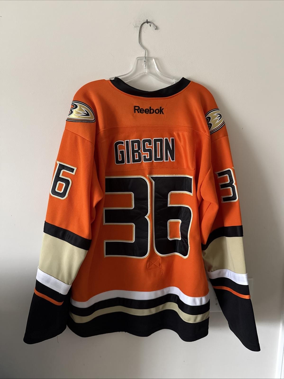 MEN’S REEBOK JOHN GIBSON #36 2015 REEBOK ANAHEIM DUCKS 3rd JERSEY SZ 52 RARE
