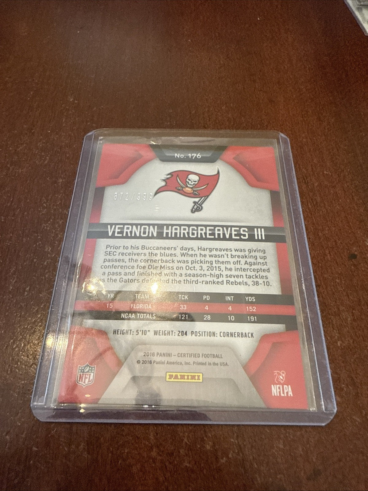 2016 Certified Rookies /999 Vernon Hargreaves III #176 Rookie RC