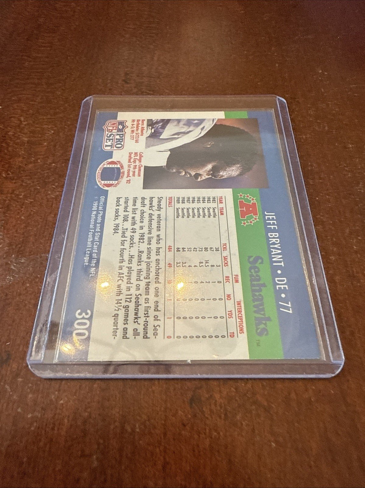 1990 NFL Pro Set Card #300 Seahawks Jeff Bryant Autograph - Kyle’s Football Cards