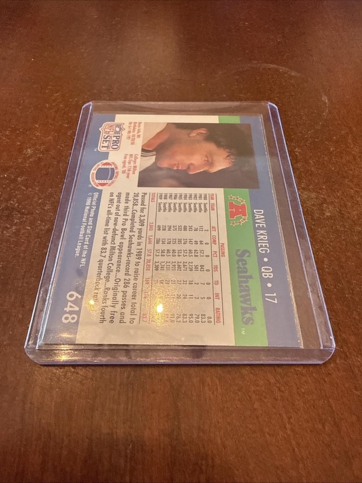 1990 Pro Set - Dave Krieg #648 Autograph - Kyle’s Football Cards