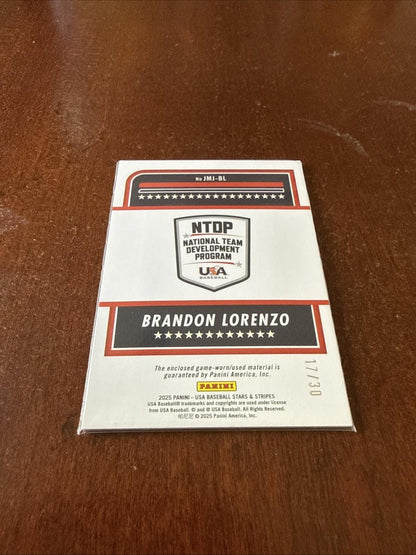 2025 Panini Stars and Stripes - 16u/17u Brandon Lorenzo Jersey Patch /30 #JMJ-BL - Kyle’s Football Cards