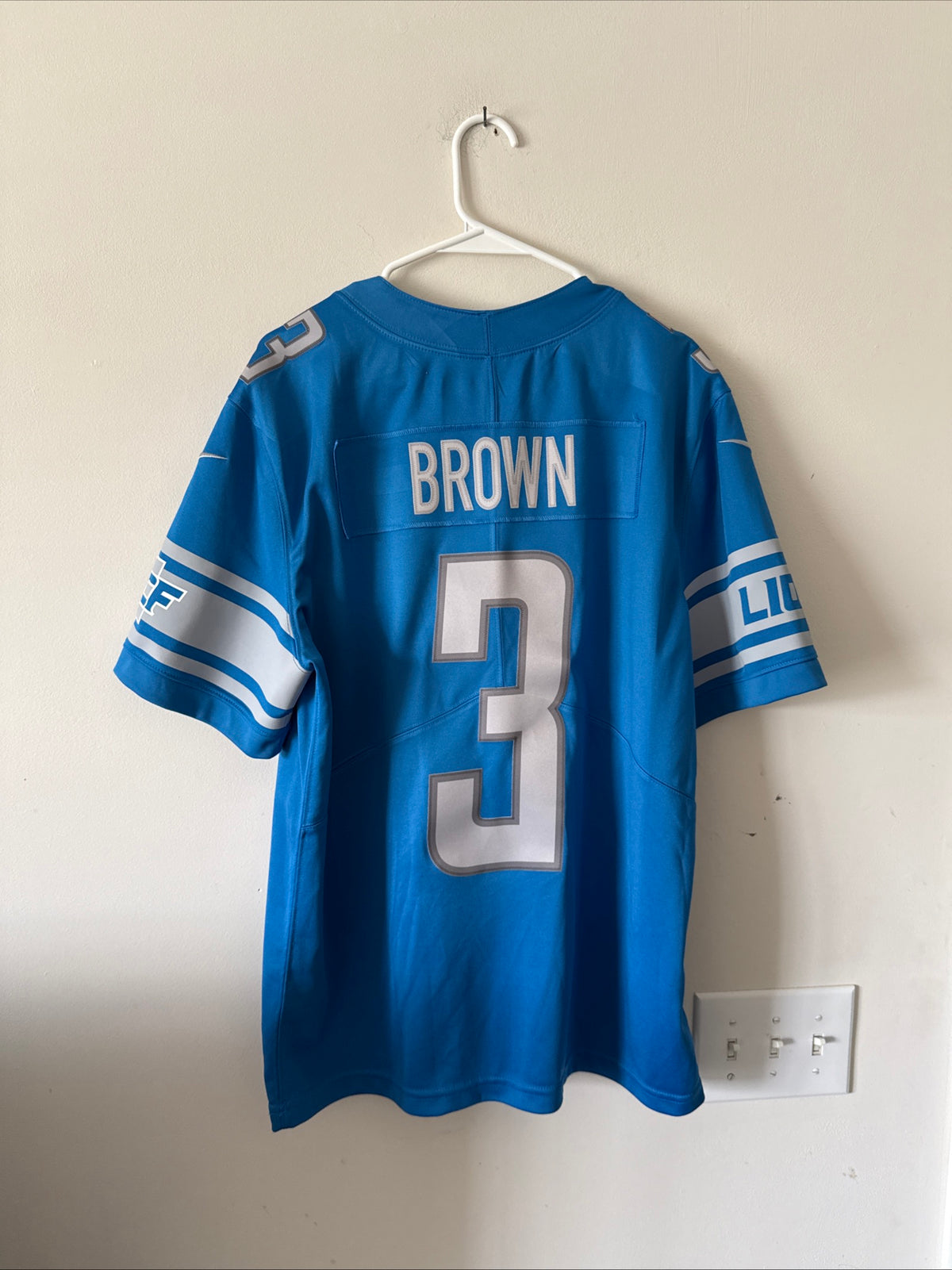 Men’s Nike Custom Brown #3 Detroit Lions Vapor Lmtd NFL Jersey Sz L - Blue RARE