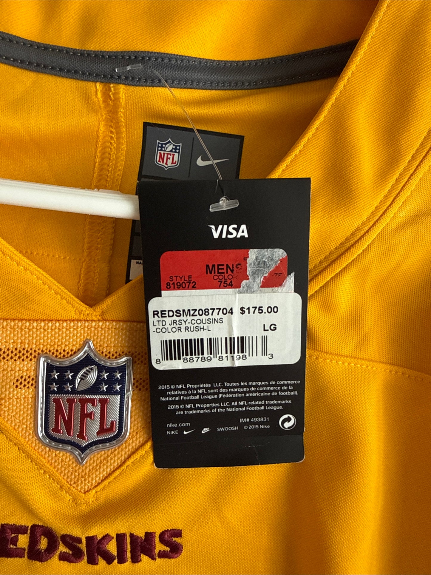 Men’s Nike Kirk Cousins #8 Washington Redskins Color Rush Jersey Sz L - NWT RARE