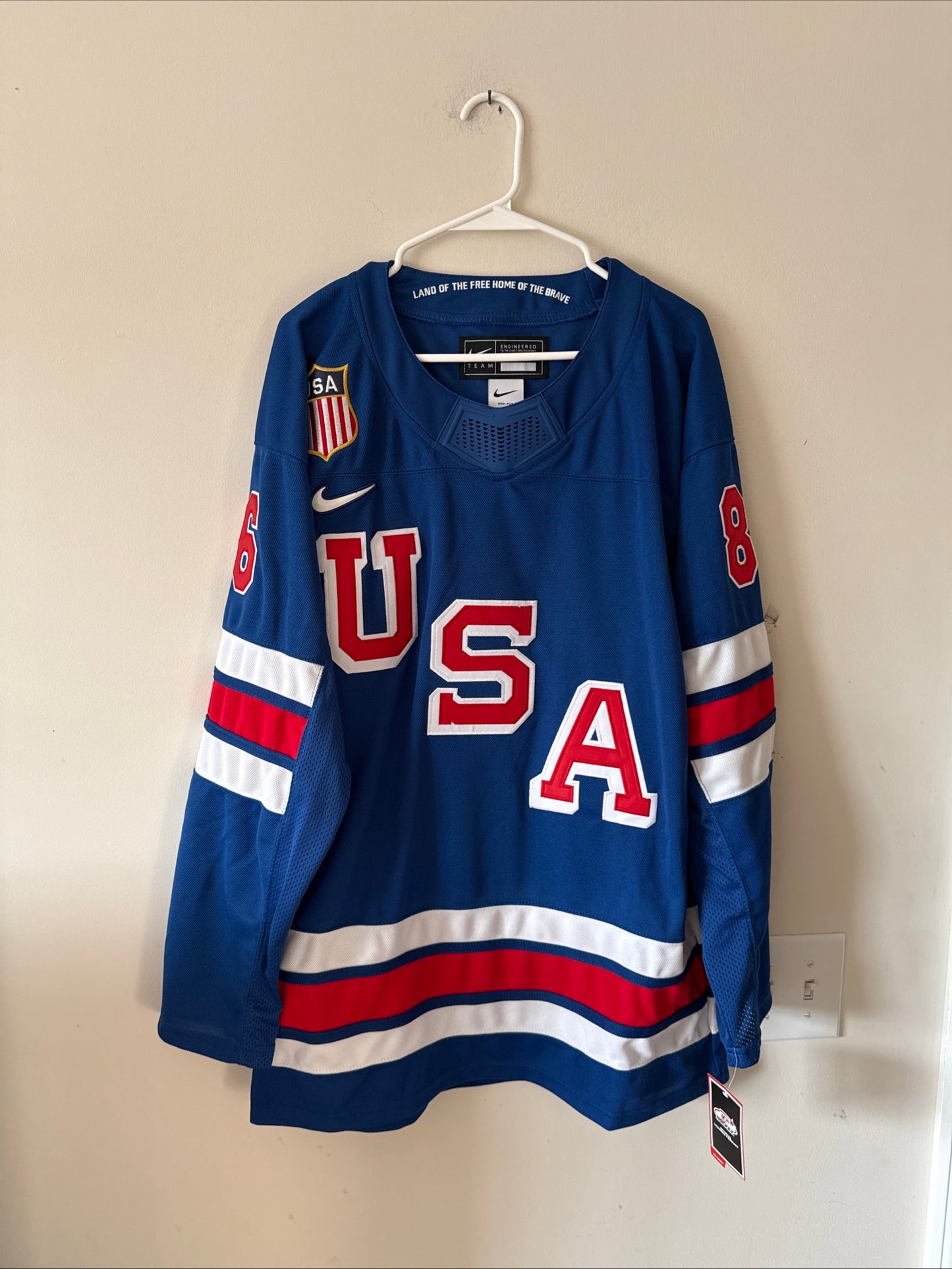 Men’s Nike Jack Hughes #86 Team USA Hockey Jersey 2026 Olympics Sz L Blue RARE