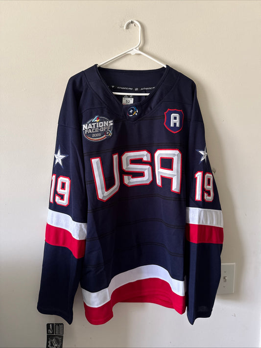Men’s Fanatics Matthew Tkachuk #19 Team USA 4 Nations Face-Off Jersey Sz 52 RARE