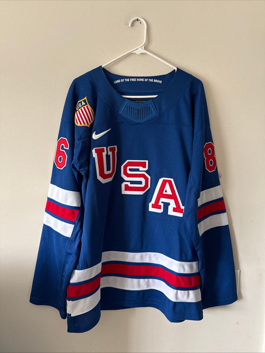 Men’s Nike Jack Hughes #86 Team USA Hockey Jersey 2026 Olympics Sz L Blue RARE