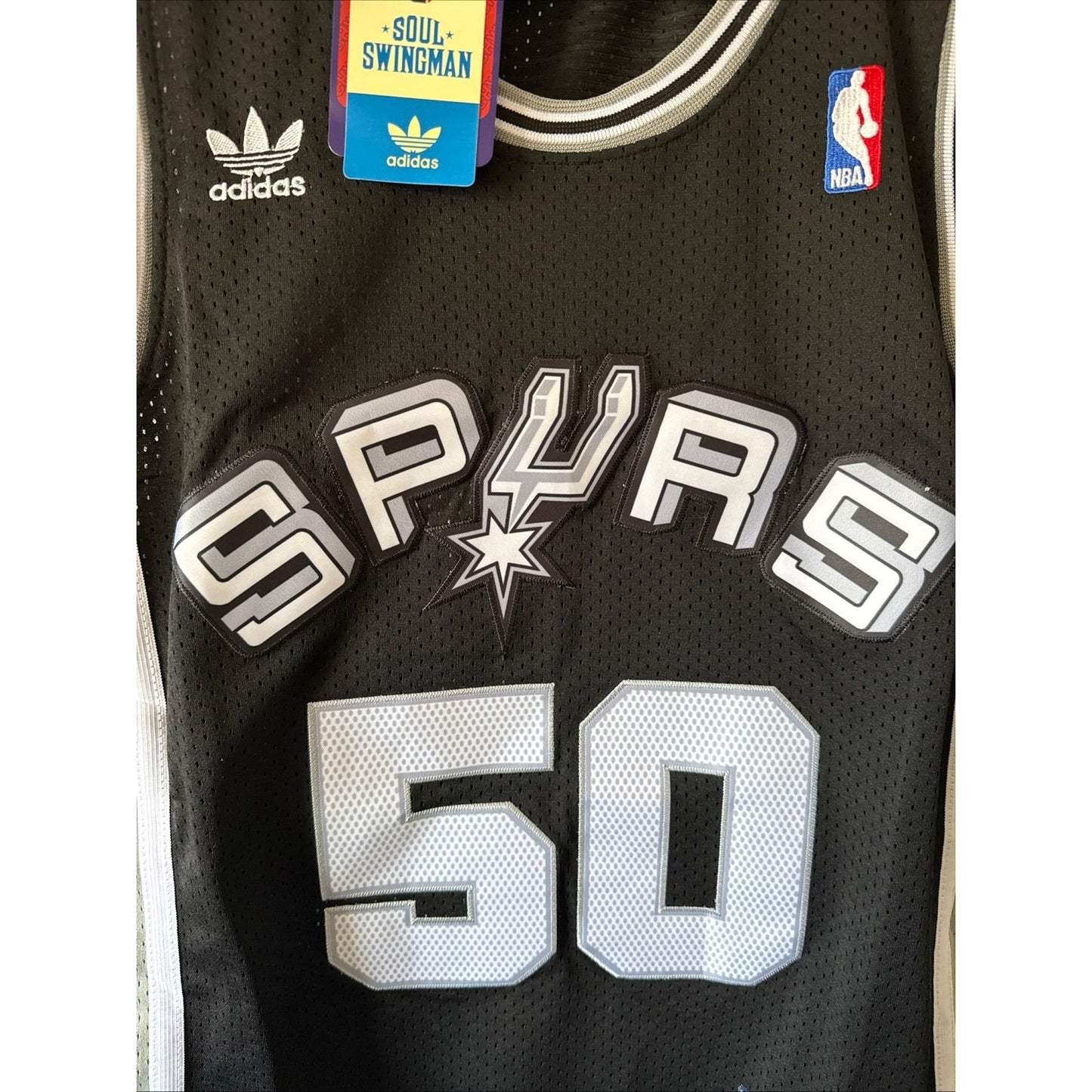 Men’s Adidas David Robinson #50 Spurs Hardwood Classics Soul Jersey Sz L +2 NWT