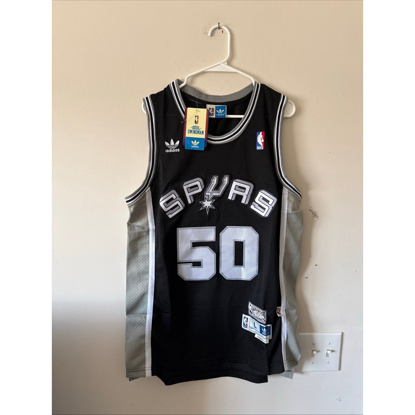 Men’s Adidas David Robinson #50 Spurs Hardwood Classics Soul Jersey Sz L +2 NWT