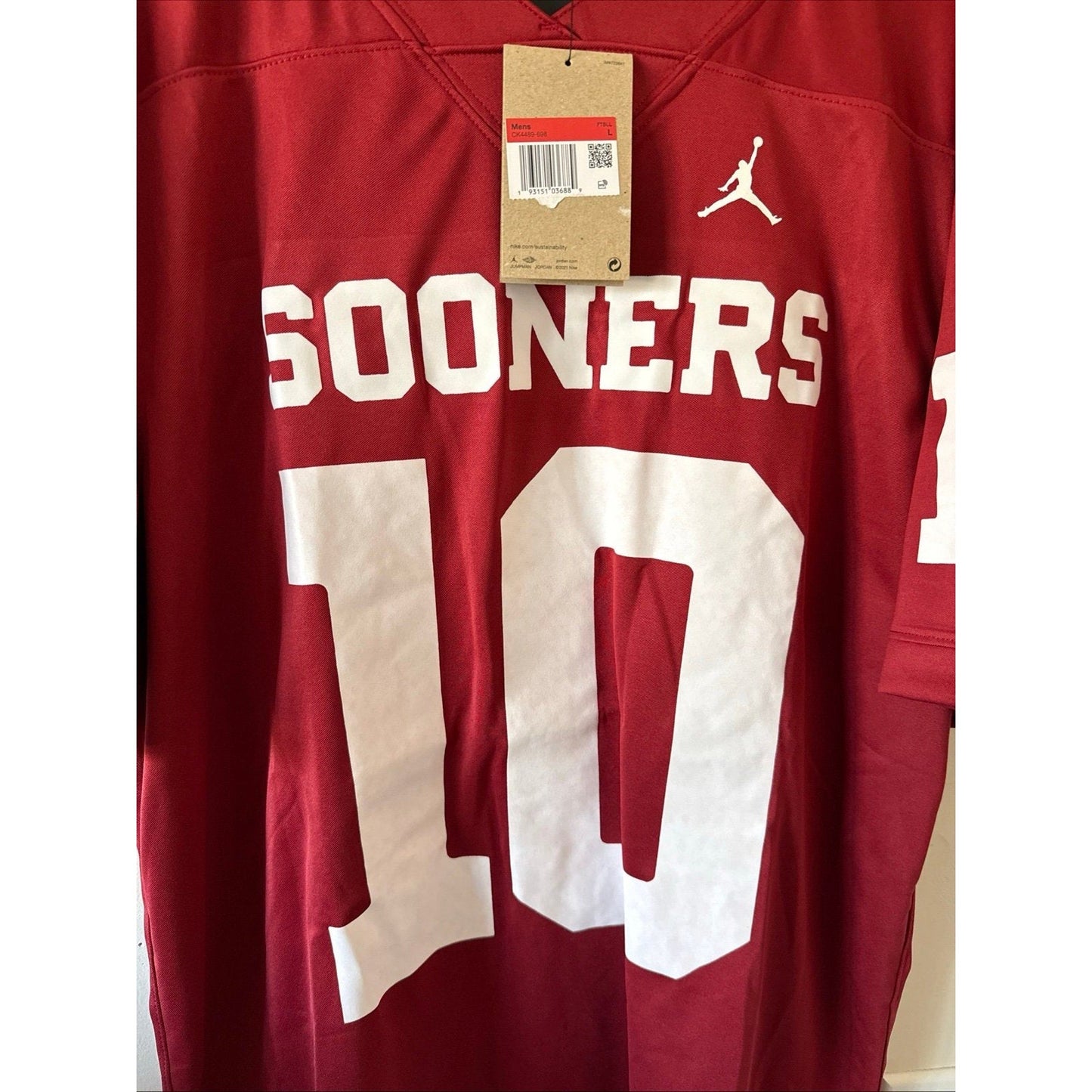 Men’s Jordan Jackson Arnold 10 Oklahoma Sooners NCAA Jersey Sz L - Maroon NWT - Kyle’s Football Cards