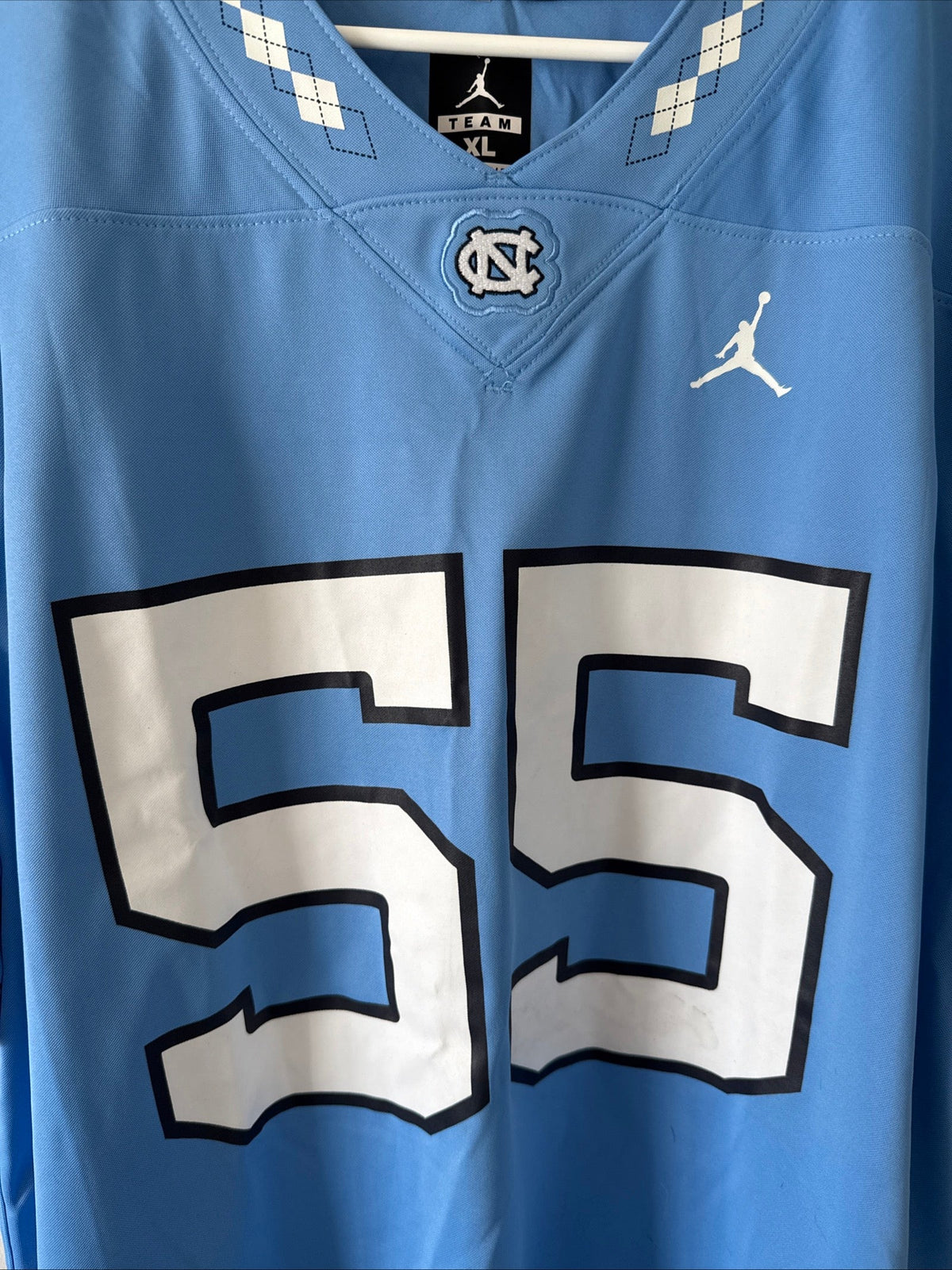 Men’s Jordan Zach Rice 55 UNC Tarheels NCAA Jersey Sz XL - Blue RARE - Kyle’s Football Cards