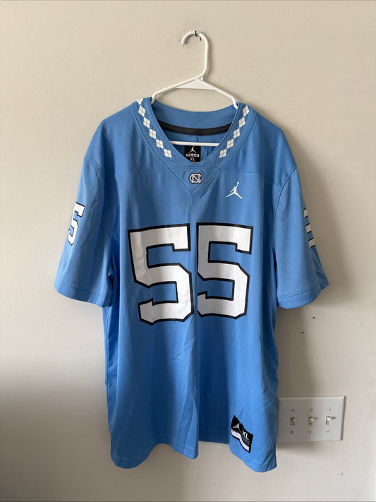 Men’s Jordan Zach Rice 55 UNC Tarheels NCAA Jersey Sz XL - Blue RARE - Kyle’s Football Cards