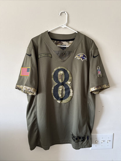 Men’s Lamar Jackson #8 Baltimore Ravens 2022 Salute To Service Jersey Sz L RARE - Kyle’s Football Cards