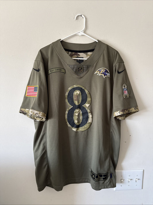 Men’s Lamar Jackson #8 Baltimore Ravens 2022 Salute To Service Jersey Sz L RARE - Kyle’s Football Cards