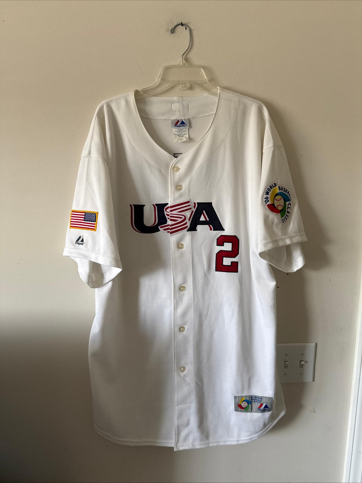 MEN’S MAJESTIC DEREK JETER #2 TEAM USA 2006 WORLD BASEBALL CLASSIC JERSEY SZ 52 - Kyle’s Football Cards