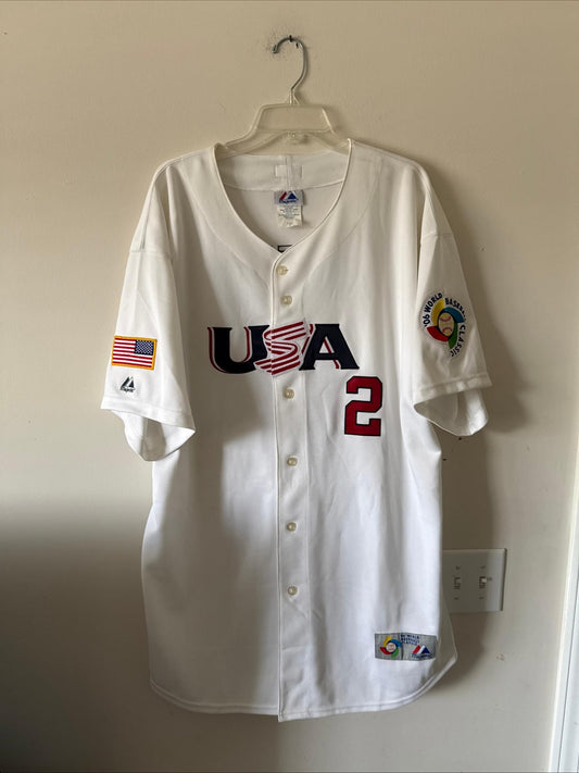 MEN’S MAJESTIC DEREK JETER #2 TEAM USA 2006 WORLD BASEBALL CLASSIC JERSEY SZ 52 - Kyle’s Football Cards