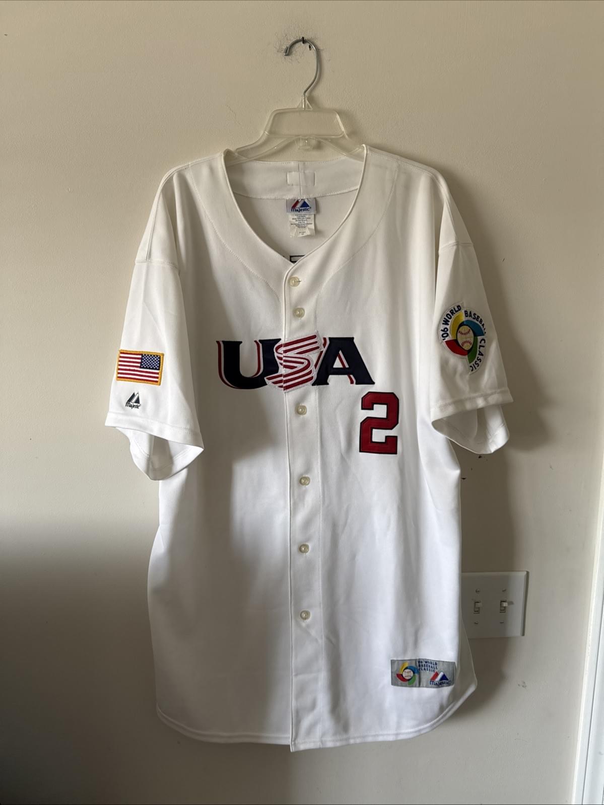 MEN’S MAJESTIC DEREK JETER #2 TEAM USA 2006 WORLD BASEBALL CLASSIC JERSEY SZ 52 - Kyle’s Football Cards