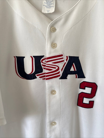 MEN’S MAJESTIC DEREK JETER 2 TEAM USA 2006 WORLD BASEBALL CLASSIC JERSEY SZ 54 - Kyle’s Football Cards
