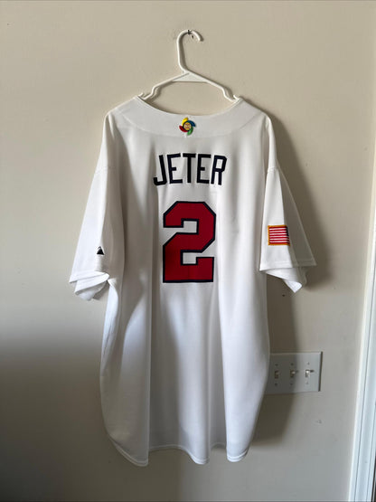 MEN’S MAJESTIC DEREK JETER #2 TEAM USA 2006 WORLD BASEBALL CLASSIC JERSEY SZ 56 - Kyle’s Football Cards