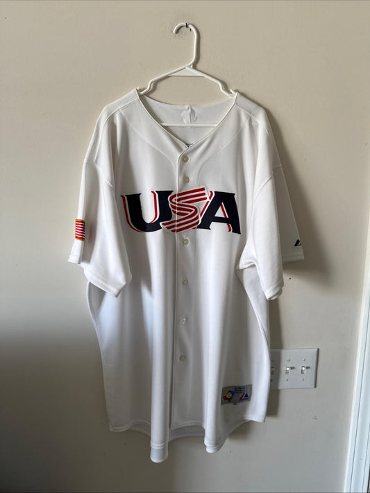 MEN’S MAJESTIC DEREK JETER #2 TEAM USA 2006 WORLD BASEBALL CLASSIC JERSEY SZ 56 - Kyle’s Football Cards