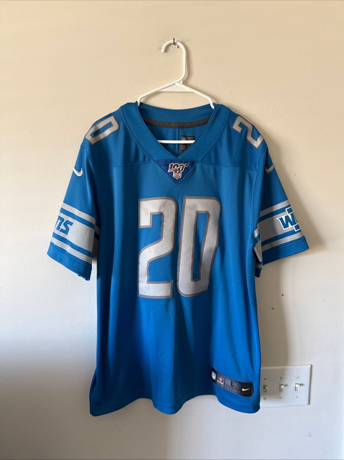 Men's Nike Barry Sanders #20 Detroit Lions NFL 100 Vapor Lmtd Jersey Sz L - RARE - Kyle’s Football Cards