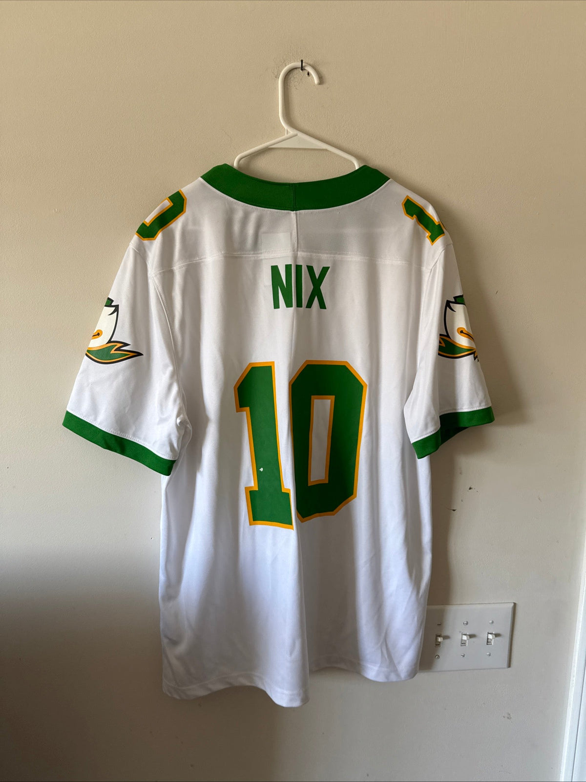 Men’s Nike Bo Nix #10 Oregon Ducks NCAA Jersey Sz L - White RARE - Kyle’s Football Cards