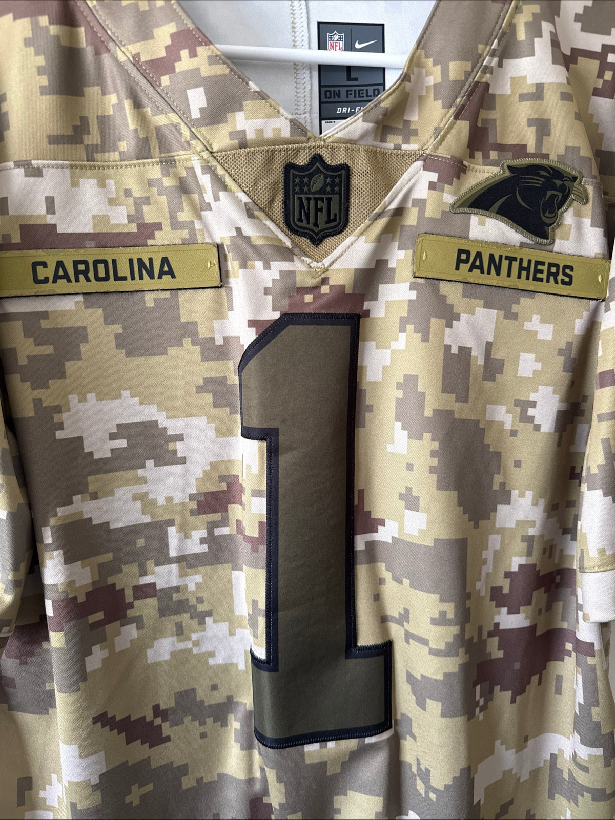 Men's Nike Cam Newton 1 Carolina Panthers Salute to Service Limited Jersey Sz L - Kyle’s Football Cards