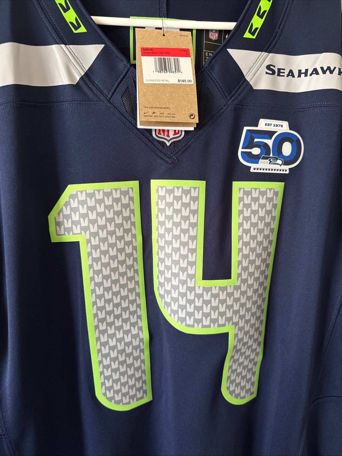 Men’s Nike DK Metcalf 14 Seahawks 50th Season Vapor Lmtd Jersey Sz L - NWT RARE - Kyle’s Football Cards