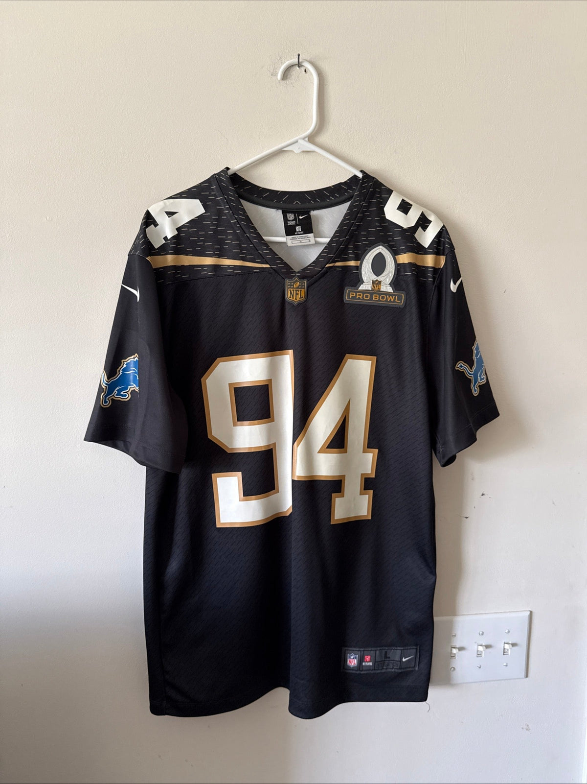 Men’s Nike Ezekiel Ansah #94 Detroit Lions 2016 Pro Bowl NFL Jersey Sz L - RARE - Kyle’s Football Cards