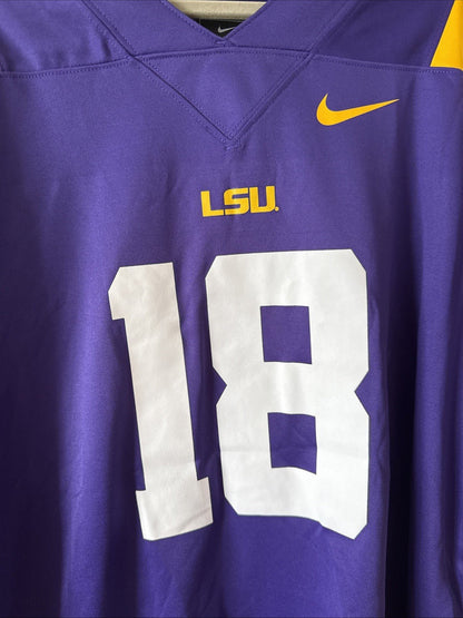 Men's Nike Garrett Nussmeier 18 LSU Tigers NIL NCAA Jersey Sz L - Purple RARE - Kyle’s Football Cards
