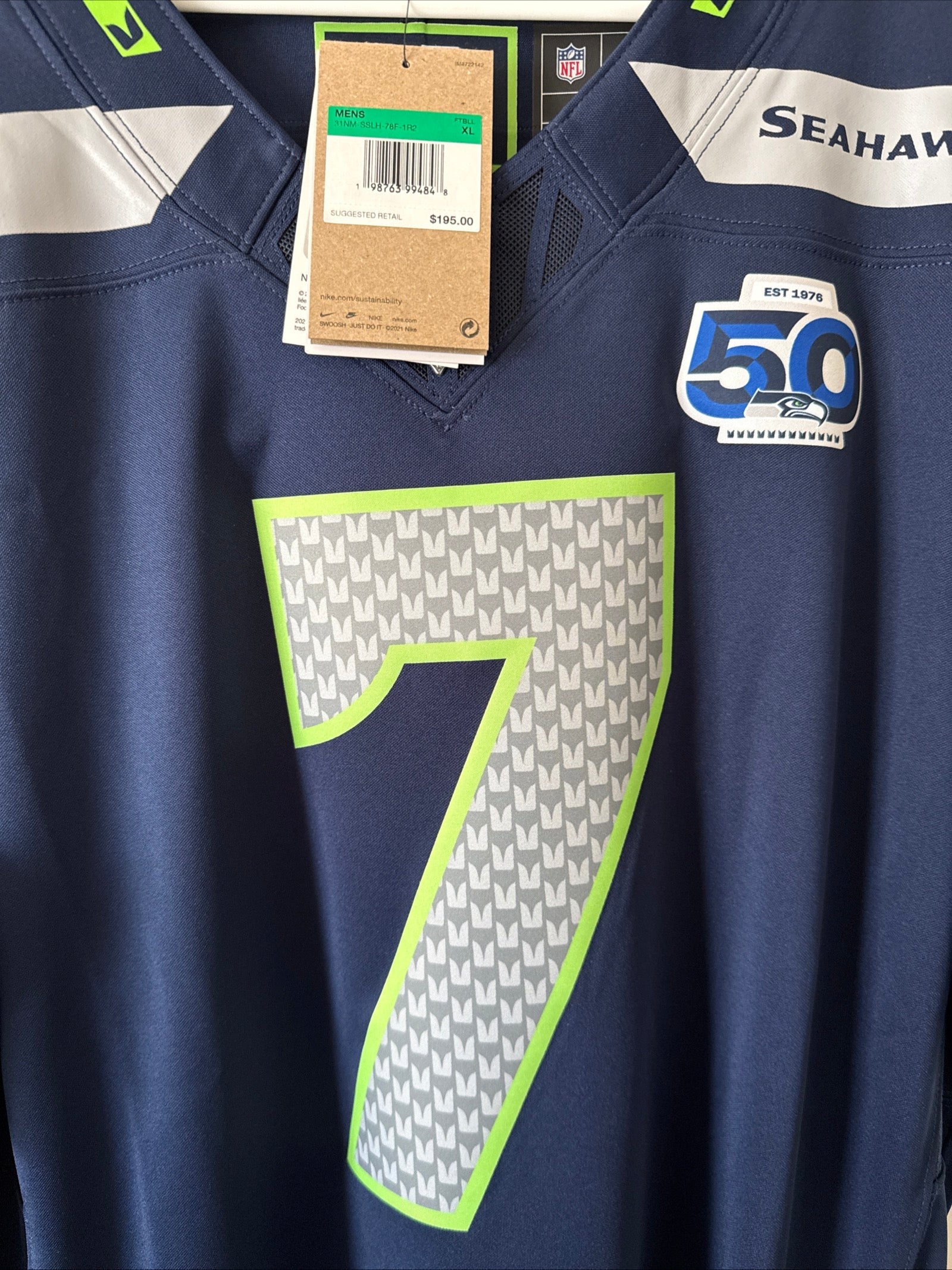 Men’s Nike Geno Smith 7 Seahawks 50th Anniversary Vapor Lmtd Jersey Sz XL RARE - Kyle’s Football Cards