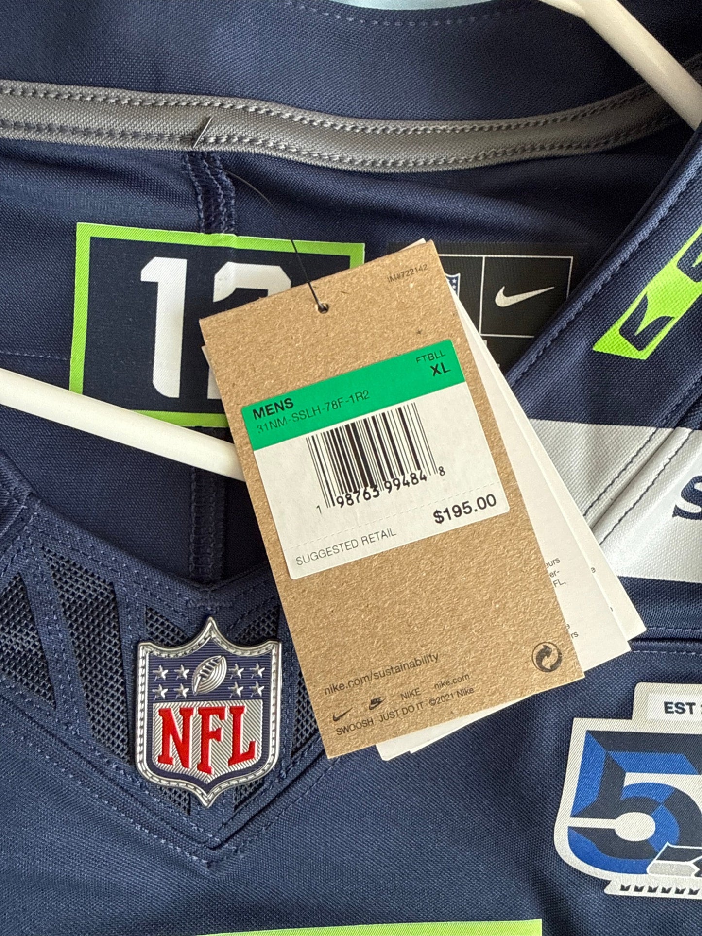 Men’s Nike Geno Smith 7 Seahawks 50th Anniversary Vapor Lmtd Jersey Sz XL RARE - Kyle’s Football Cards