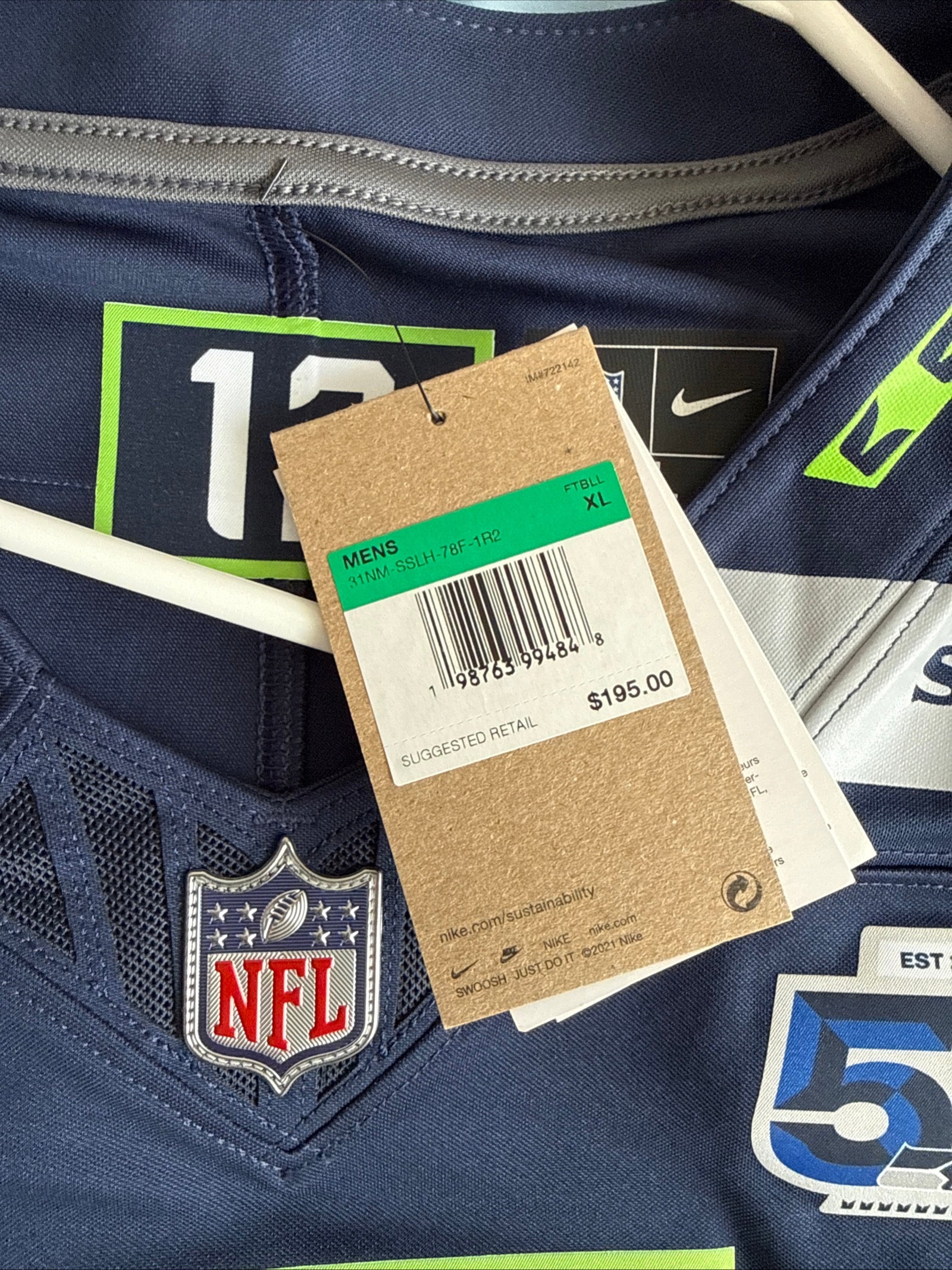 Men’s Nike Geno Smith 7 Seahawks 50th Anniversary Vapor Lmtd Jersey Sz XL RARE - Kyle’s Football Cards