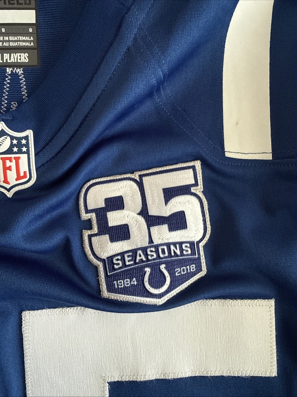Men’s Nike Indianapolis Colts “Old National” 35 Seasons Jersey Sz L - Blue RARE - Kyle’s Football Cards
