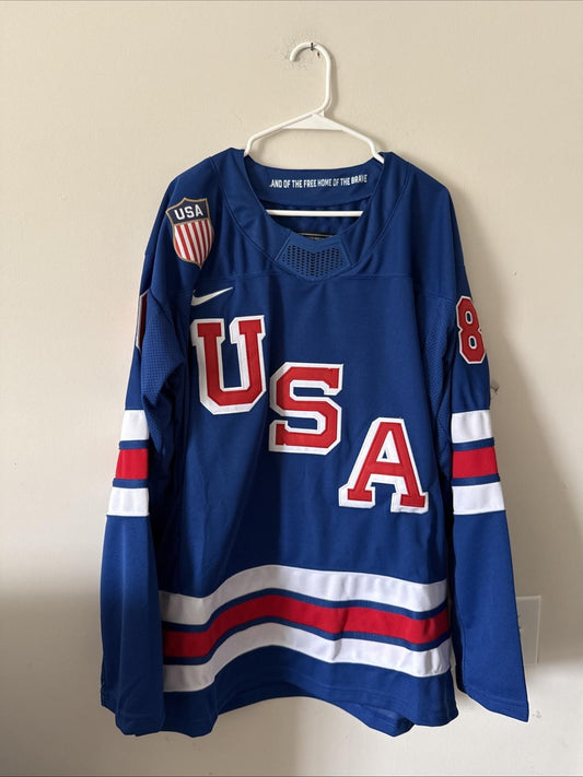Men’s Nike Jack Hughes #86 Team USA Hockey Jersey 2026 Olympics Sz L Blue RARE - Kyle’s Football Cards