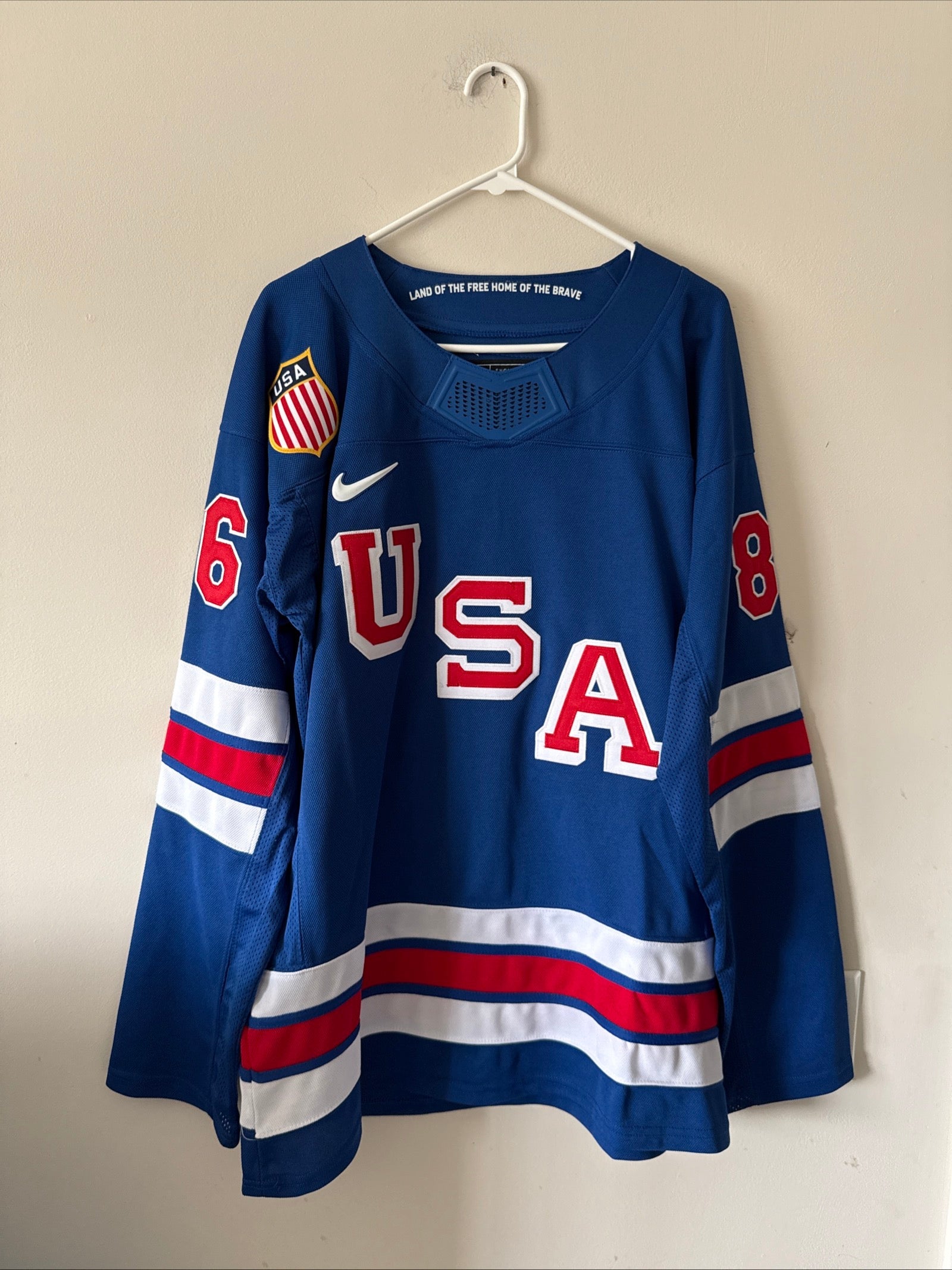 Men’s Nike Jack Hughes 86 Team USA Hockey Jersey 2026 Olympics Sz L Blue RARE - Kyle’s Football Cards