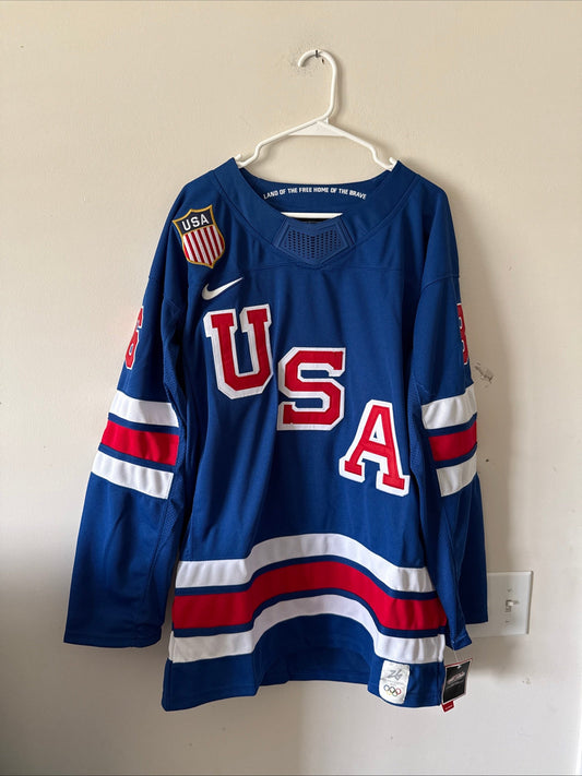 Men’s Nike Jack Hughes 86 Team USA Hockey Jersey 2026 Olympics Sz L Blue RARE - Kyle’s Football Cards
