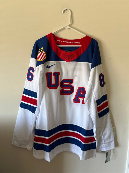 Men’s Nike Jack Hughes 86 Team USA Hockey Jersey 2026 Olympics Sz XL White RARE - Kyle’s Football Cards