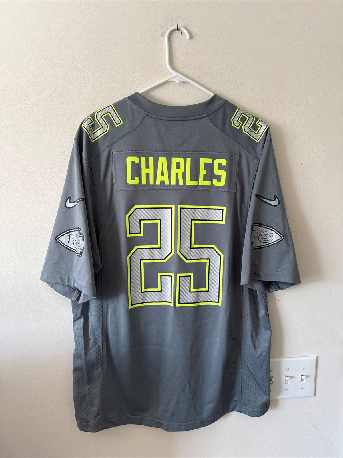 Men’s Nike Jamaal Charles #25 KC Chiefs 2014 Pro Bowl Jersey Sz L - Grey RARE - Kyle’s Football Cards