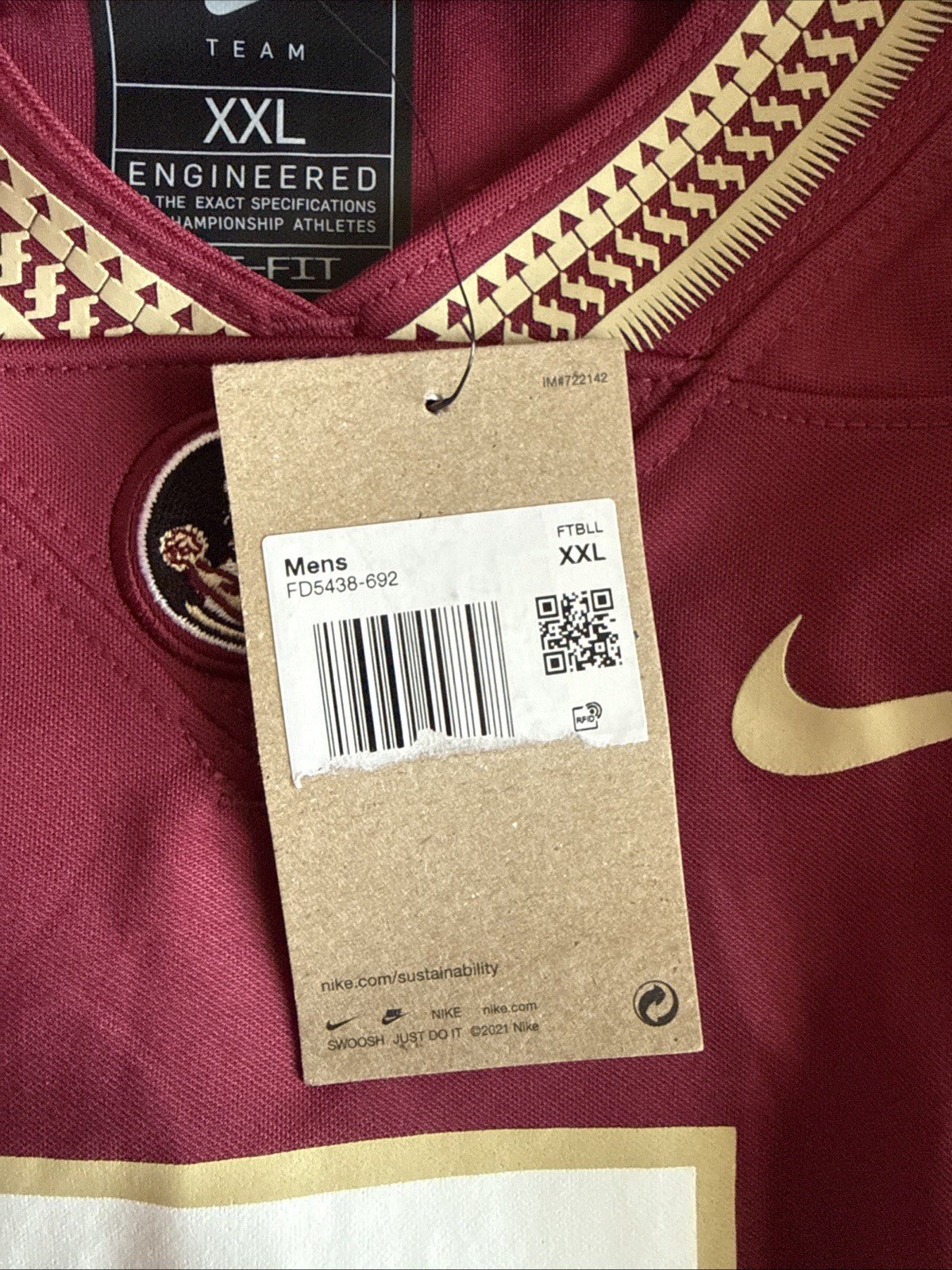 Men’s Nike Jared Verse 5 FSU Seminoles NCAA Jersey Sz 2XL - Red NWT RARE - Kyle’s Football Cards