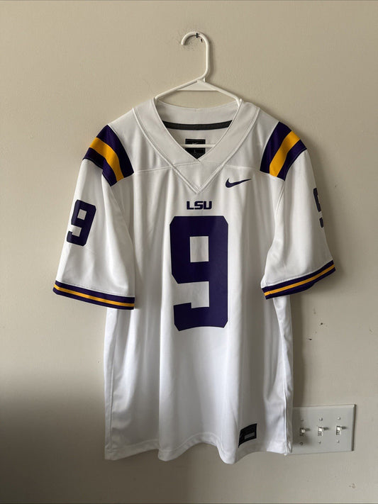 Men’s Nike Joe Burrow 9 LSU Tigers NCAA Football Jersey Sz L - White RARE - Kyle’s Football Cards
