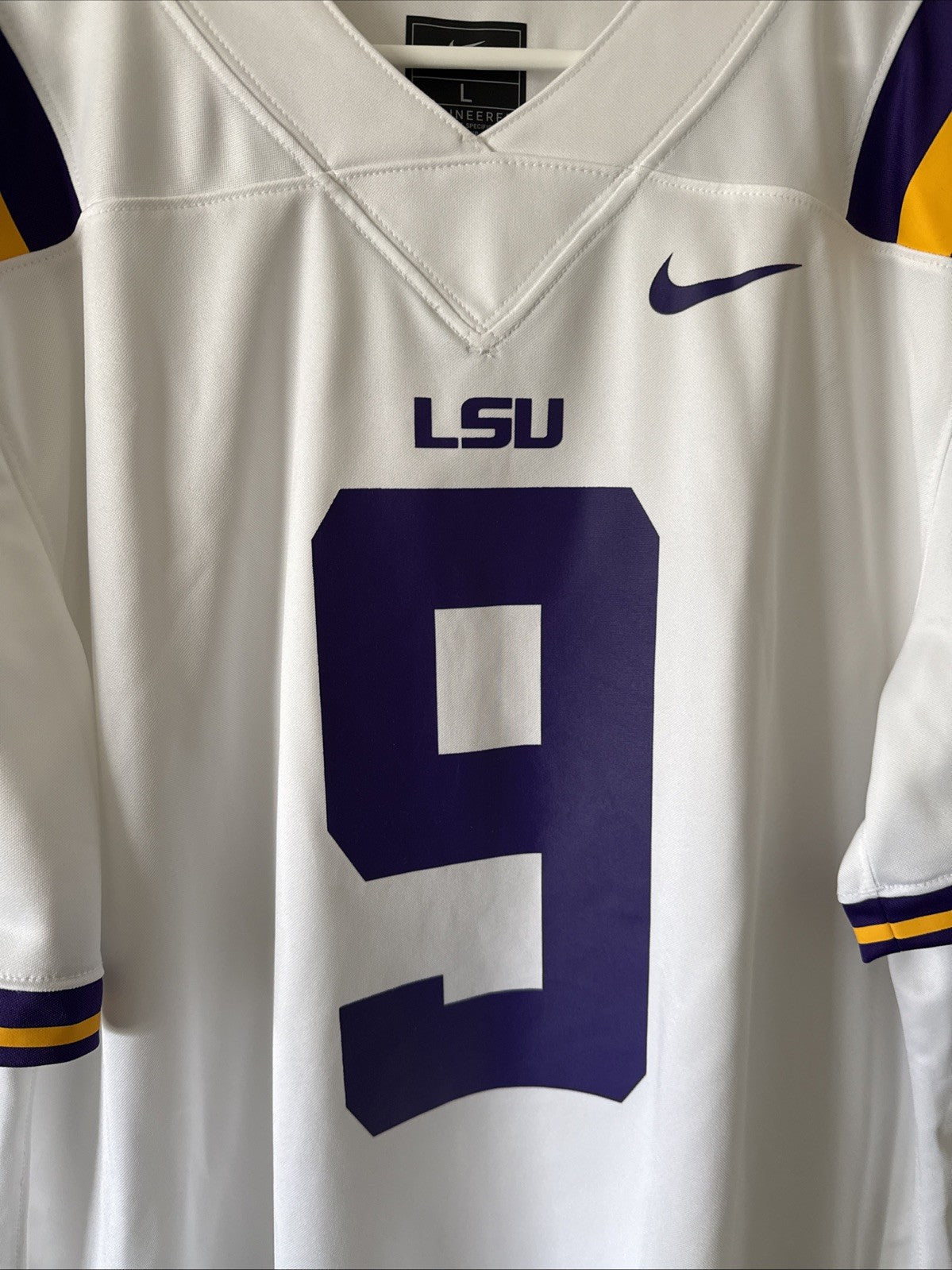 Men’s Nike Joe Burrow 9 LSU Tigers NCAA Football Jersey Sz L - White RARE - Kyle’s Football Cards