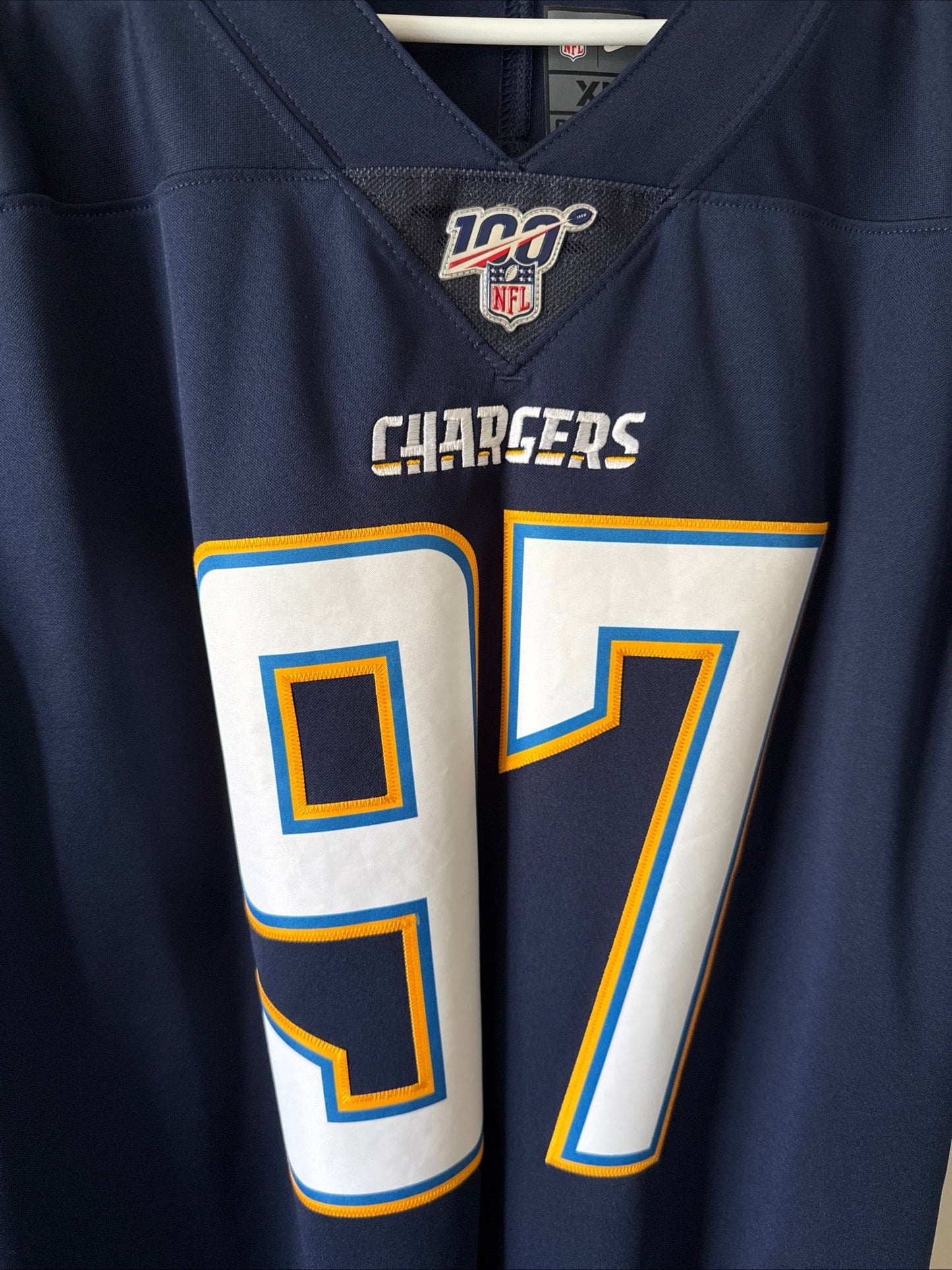 Men's Nike Joey Bosa 97 LA Chargers Vapor Limited NFL 100 Jersey Sz XL - RARE - Kyle’s Football Cards