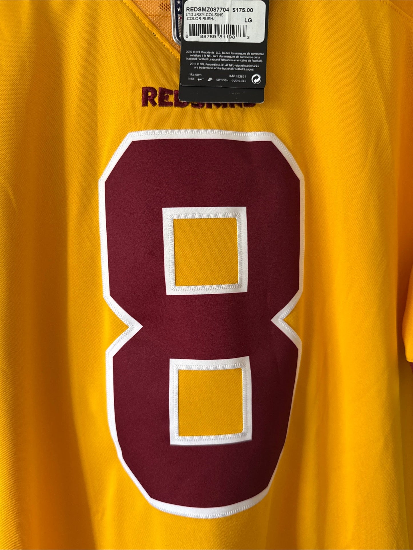 Men’s Nike Kirk Cousins 8 Washington Redskins Color Rush Jersey Sz L - NWT RARE - Kyle’s Football Cards