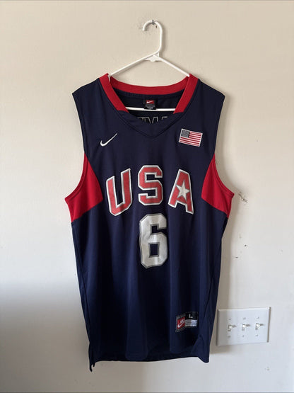 Men’s Nike LeBron James #6 Team USA 2008 Beijing Olympics Jersey Sz L Blue RARE - Kyle’s Football Cards