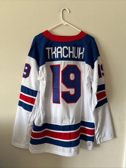 Men’s Nike Matthew Tkachuk 19 Team USA Hockey 2026 Olympics Jersey L White RARE - Kyle’s Football Cards